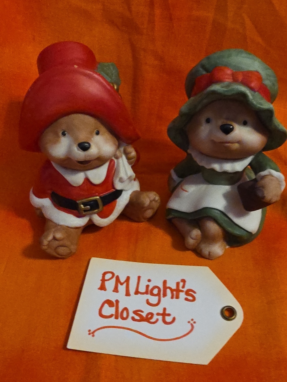 HOMCO Set of 2 Christmas Bear Figurines Santa Mrs Clause